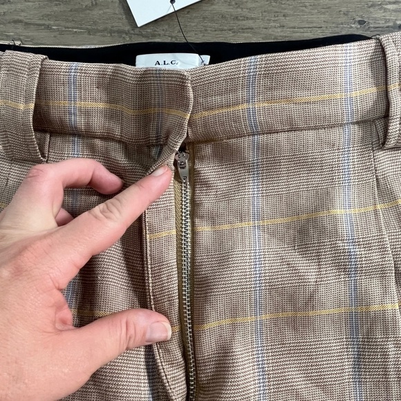 NWT A.L.C. Linen Blend Straight-Leg Pants in Tawny Plaid - Picture 4 of 10